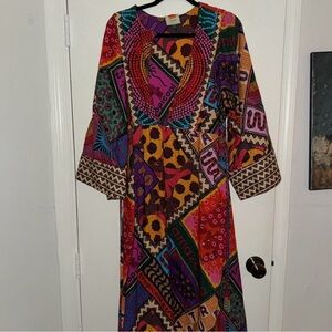 FARM Rio Multicolor Patchwork Long Sleeve Dress